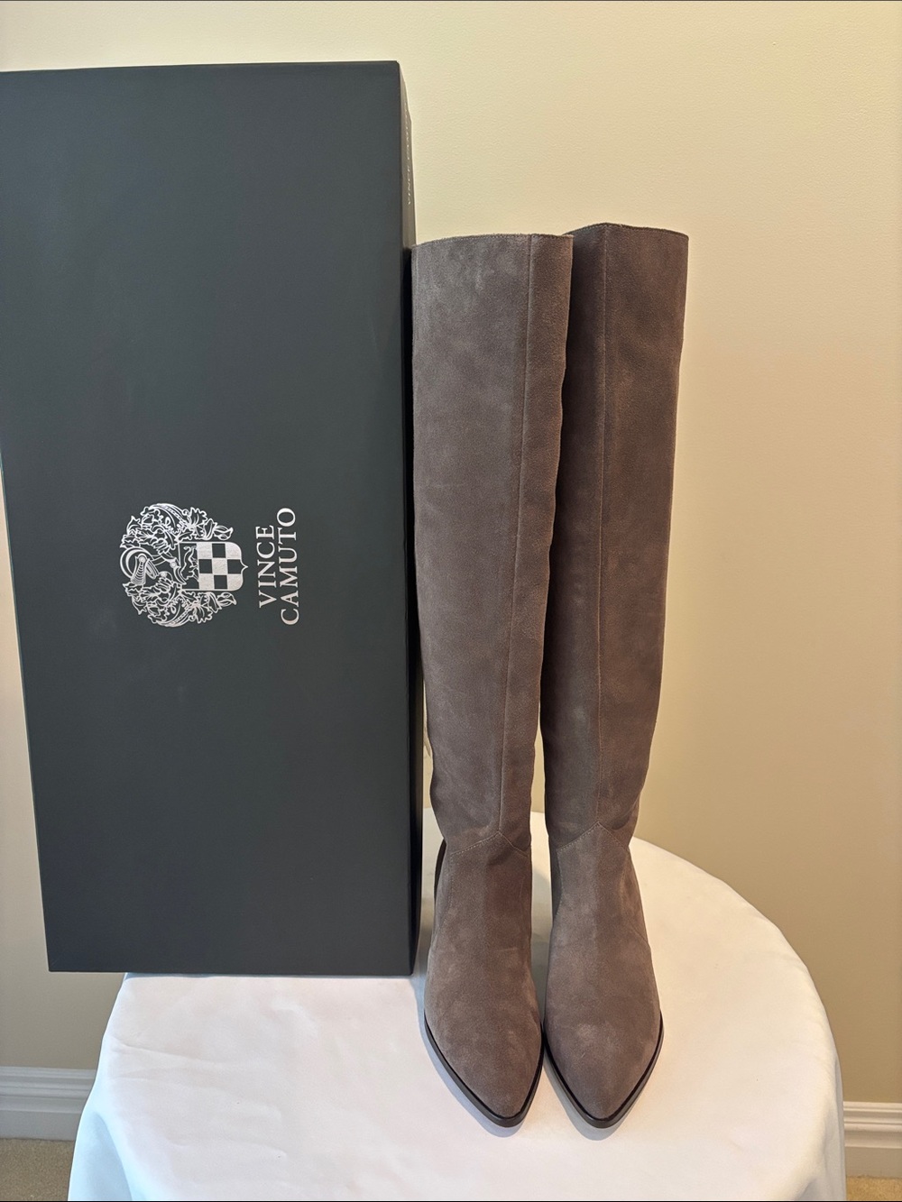 NEW! Vince Camuto Taupe Suede Over-the-Knee Boots 9 Wide Calf - Picture 3 of 9
